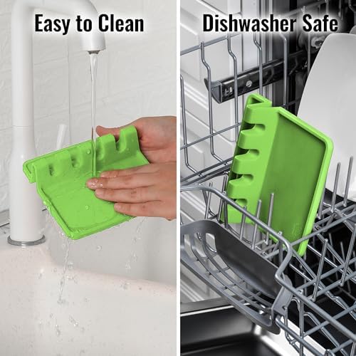 Zulay Kitchen Silicone Utensil Rest with Drip Pad for Multiple Utensils - BPA-Free, Heat-Resistant Spoon Rest & Spoon Holder for Stove Top - Kitchen Utensil Holder for Ladles & Tongs - Green - Image 6