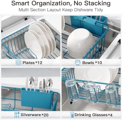 JASIWAY Blue Dish Drying Rack in Sink, Dish Drainer with Utensil Holder - Image 7