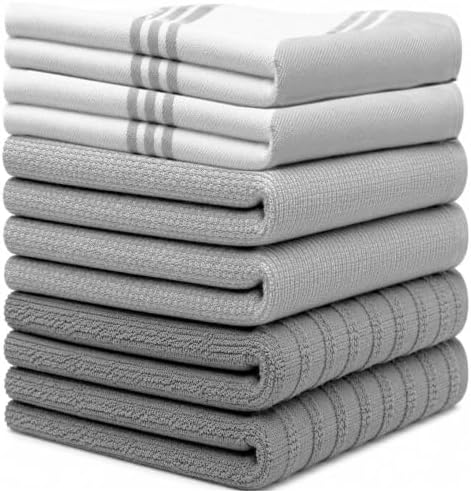 Premium Kitchen Towels 6 Pack 100% Cotton 20"x28" Dish Towels - Grey Wide - Image 2