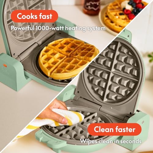 bella Fits-Anywhere™ Flip-n-Store Non-Toxic Belgian Waffle Maker, Seaglass - Image 4