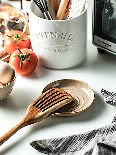 Spoon Holder, Porcelain Cooking Spoon Rest for Stove Top, Large Utensil Rest for Spoons, Ladles, Tongs, Spatula or Kitchen Counter Farmhouse Cooking, Coffee Bar Accessories, 5 Inches (Brown) - Image 5
