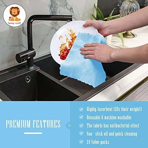 24 Pack Kitchen Dishcloths - Does Not Shed Fluff - Reusable Dish Towels, Dish cloths, Super Absorbent Coral Fleece Cleaning Cloths, Nonstick Oil Washable Fast Drying, 7 x 9 Inch (Aquamarine) - Image 6