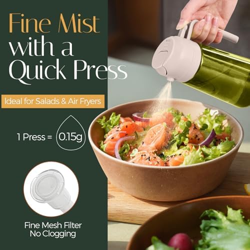 YARRAMATE 16oz/470ml Light-Blocking Dark Oil Sprayer for Cooking, 2 in 1 Olive Oil Dispenser Bottle for Kitchen,Dark Green Glass Oil Bottle, Food-Grade Oil Mister for Air Fryer, BBQ (LotusRootPink) - Image 3