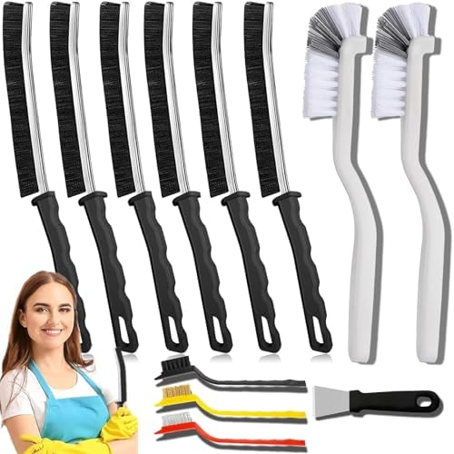 Crevice Cleaning Brush 12-Pack - Heavy Duty Hard Bristle Gap Brush for Deep Cleaning - Ultra-Thin Window Track Cleaning Tool for Shower Grout, Sliding Doors, Baseboards & Auto Detailing by AUDELN