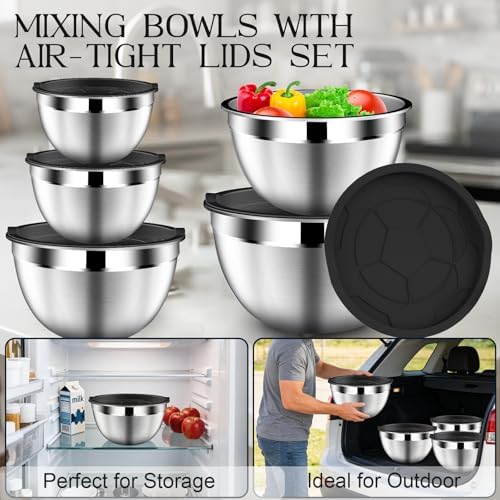DUTZUN Mixing Bowls with Lids Set of 5, 1.5/2/2.5/3.5/4.5 Qt - Image 3