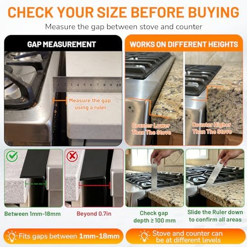 Stainless Steel Stove Gap Covers,Stove Gap Filler, Range Trim Kit, Stove Gap Guards, Heat Resistant and Easy to Clean, Easy retractable Length 13.8" to 27.5", Width 0.79",Black(2PCS) - Image 3