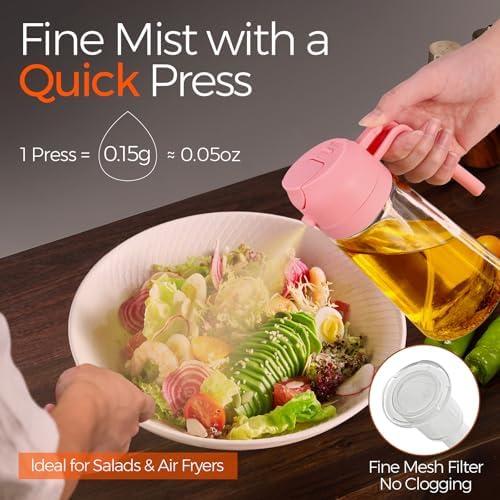 YARRAMATE 16 oz 2-in-1 Glass Olive Oil Sprayer for Cooking, Pink - Image 3