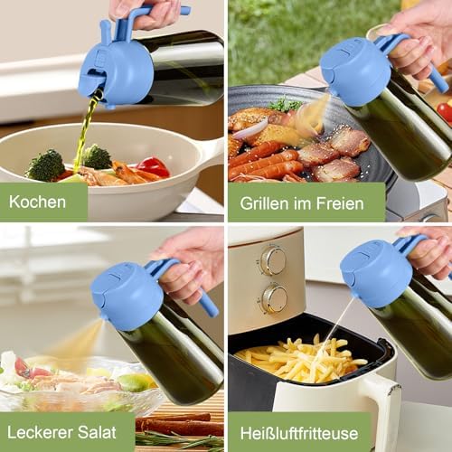 YARRAMATE 16oz/470ml Dark Green Oil Sprayer for Cooking with Stickers, Food-grade Premium 2 in 1 Olive Oil Dispenser Bottle for Kitchen Gadgets, Air Fryer, Salad, Frying, BBQ (SkyBlue) - Image 7