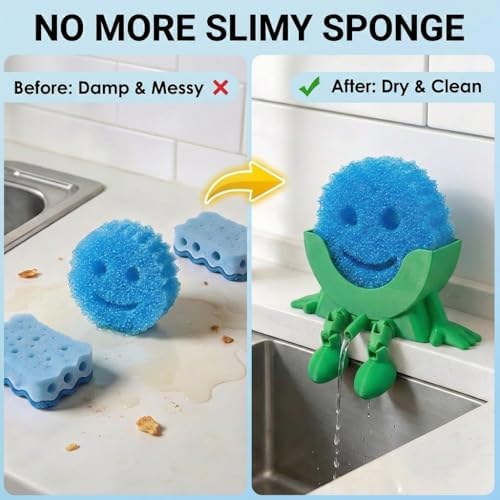 Creative Drainage Sponge Holder: Traceless Glue, 3D Printed Funny Kitchen Sink Holder, Keeps Sponge Dry – for Scrub Daddy (1, Green) - Image 4