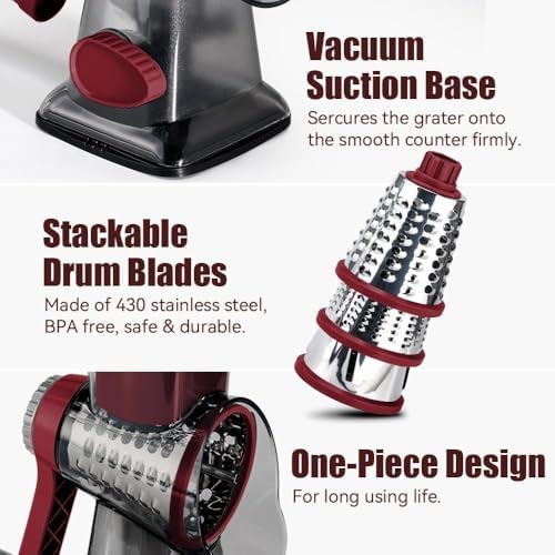 KEOUKE Rotary Cheese Grater, Hand Crank Shredder Slicer - Image 5