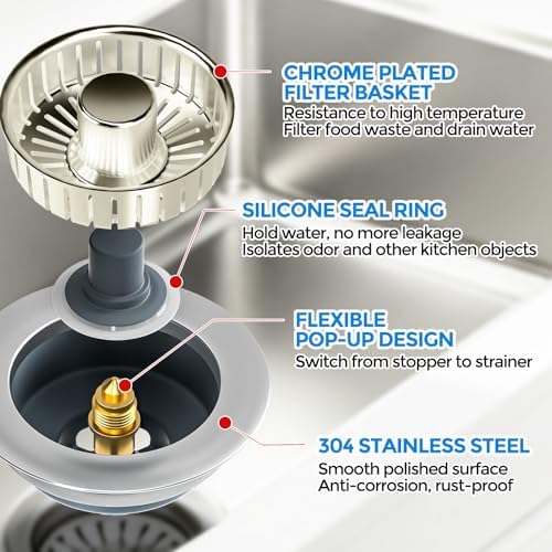 zaa 3 in 1 Kitchen Sink Drain Strainer Stopper Removable Basket Pop-Up - Image 6