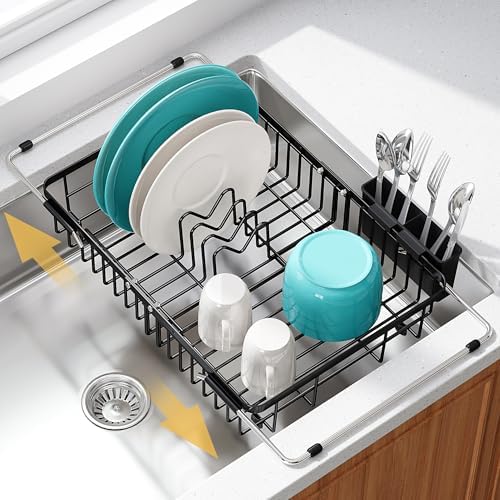 JASIWAY Black Dish Drying Rack Over the Sink with Utensil Holder by JASIWAY