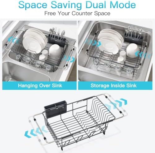 JASIWAY Gray Dish Drying Rack in Sink, Dish Drainer with Utensil Holder - Image 2