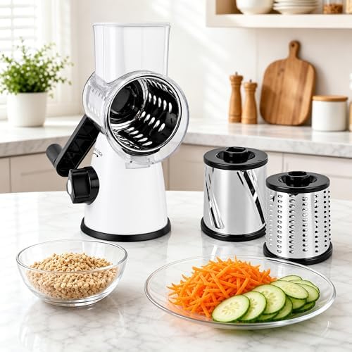 SUSTEAS Rotary Cheese Grater, Cheese Shredder with 3 Interchangeable Blades - Image 4