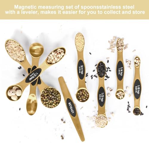 Magnetic Measuring Spoons Set Stainless Steel with Leveler-9pcs Stackable Measuring Cups for Baking-Measuring Cups and Spoon Set Kitchen Gadgets Apartment Essentials Fits in Spice Jars - Image 3