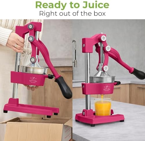 Zulay Kitchen Cast Iron Juicer, Orange Manual Juicer, Citrus Press, Magenta - Image 3