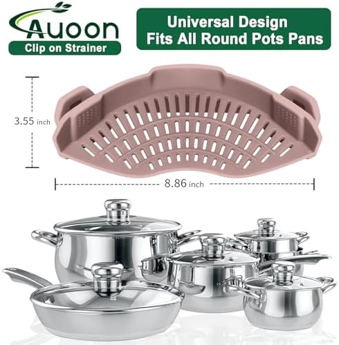 AUOON Pasta Strainer Clip on Silicone, Standard 8.86 x 3.55 in, Almond Rose - Image 2