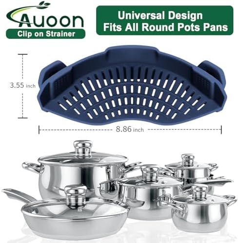 AUOON Clip On Pot Strainer Silicone, Standard 8.86 x 3.55in, Navy - Image 2