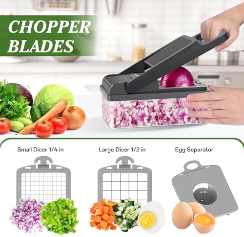 HomeHacks Veggie Chopper Vegetable Cutter, 12 in 1 Kitchen Gadget, Grey - Image 2