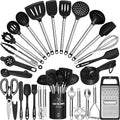 Umite Chef Thickened Kitchen Utensils Set- Silicone Cooking Utensils Set for Nonstick Cookware-Silicone Spatulas Set, Heavy Duty Stainless Steel Handle-Black Kitchen Gadgets Tools Set by UmiteChef