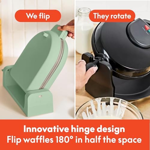 bella Fits-Anywhere™ Flip-n-Store Non-Toxic Belgian Waffle Maker, Seaglass - Image 3