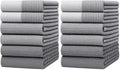 Premium Kitchen Towels (20”x 28”, 12 Pack) | Large Cotton Dish Towels | Flat & Terry Highly Absorbent Kitchen Linen Set with Hanging Loop | Gray by BumbleTowels