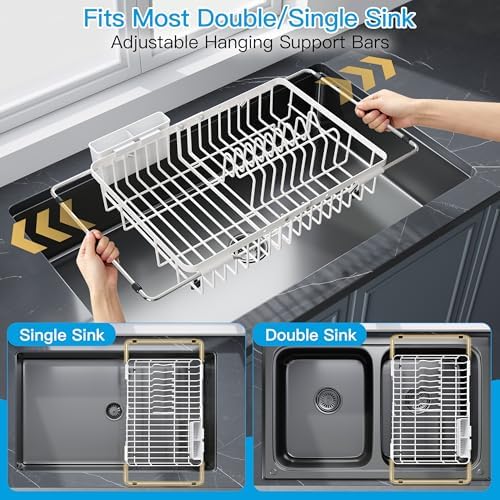 JASIWAY White Dish Drying Rack Over the Sink with Utensil Holder - Image 3