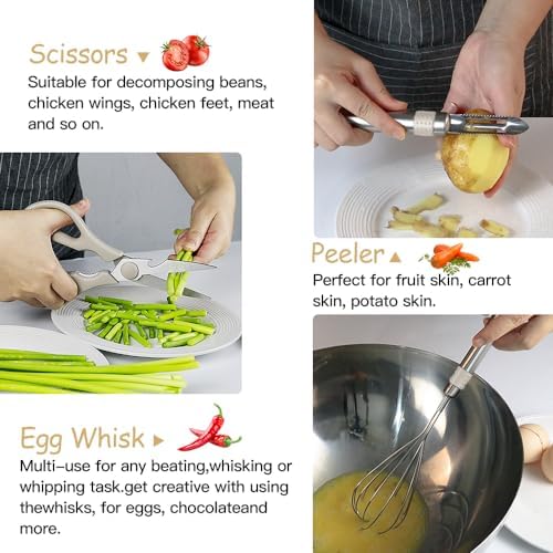 Kitchen Utensil Set-Silicone Cooking Utensils-33 Kitchen Gadgets & Spoons for Nonstick Cookware-Silicone and Stainless Steel Spatula Set-Best Kitchen Tools, Useful Pots (Khaki) - Image 6