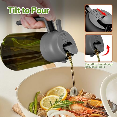 YARRAMATE 16oz/470ml Dark Green Oil Sprayer for Cooking with Stickers, Food-grade Premium 2 in 1 Olive Oil Dispenser Bottle for Kitchen Gadgets, Air Fryer, Salad, Frying, BBQ (Grey) - Image 7