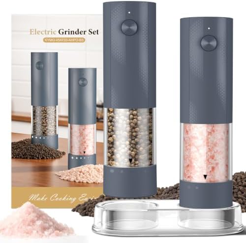 Electric Salt and Pepper Grinder Set - Rechargeable Automatic Salt and Pepper Shakers, Kitchen Appliances with External Adjustable Coarseness, Larger Hopper for Cooking, Home Gifts(2 Pack,Slate Gray) by Unknown