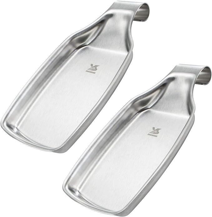 MSY BIGSUNNY Spoon Rest for Stove Top, 304 Stainless Steel Cooking Utensils Spatula Rest for Kitchen Counter, 2 Pack