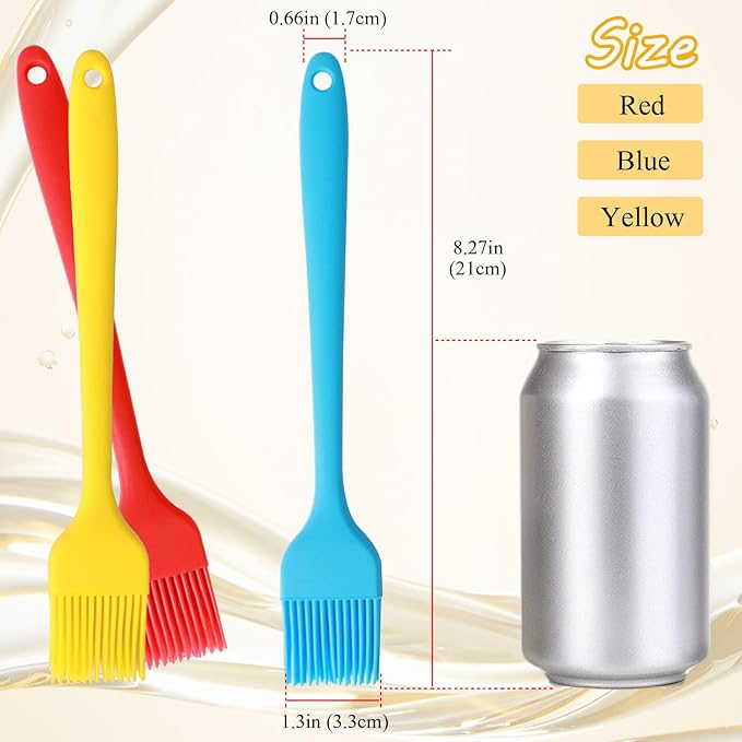 Silicone Basting Pastry Brush, Limso 3 PCS Heat Resistant Food Brush, Food Brush Suitable for BBQ Grill and Baking, Dishwasher Safe (3 Colors)
