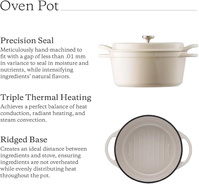 Vermicular Oven Pot 22cm Pearl Brown - Cast Iron Dutch Oven 3.7 Qt