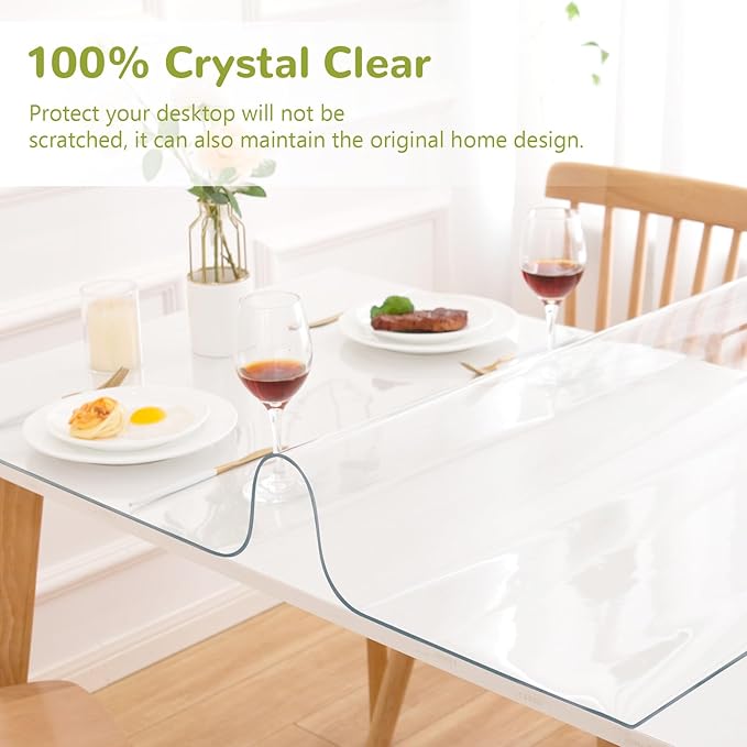 42 x 84 Inch Clear Table Cover Protector, Clear Table Protector for Dining Room Table, 1.5mm Plastic Table Cover, Waterproof Table Pad for Kitchen, Office