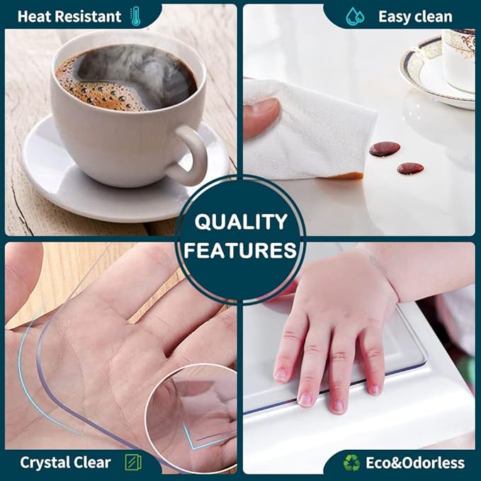 Wadrac Multisize Plastic Clear Table Cover Protector-1.5mm Thick 36x50 inch Clear Chair mat for Hardwood Floor Non-Slip for Rectangular Outdoor Garden Dining Room Table Writing Desk Office Home