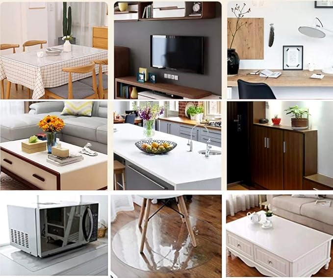NECAUX Custom Multisize 1.5mm Thick Frosted PVC Table Cover Protector - 20 x 60 Inch Waterproof Plastic Pad Rectangle Vinyl Desk Mat for 5 Foot Coffee Table/Console Table/Media Stand/Countertop