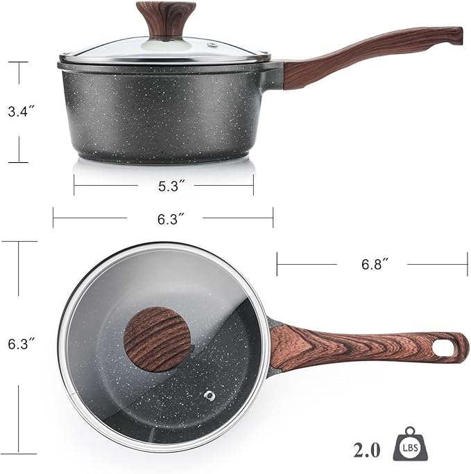 SENSARTE Nonstick Sauce Pan Set with Lid - Swiss Granite Coating 1.5 + 2.5 QT Induction Compatible