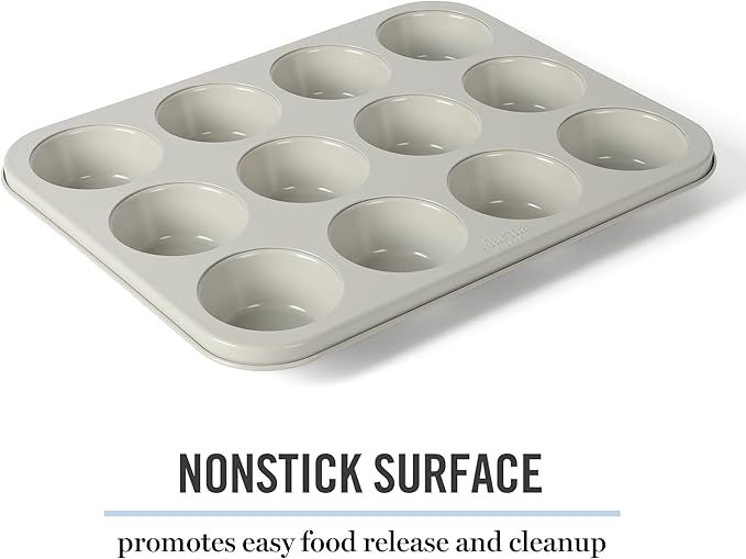 Martha Stewart Gallen 12 Cup Nonstick Carbon Steel Muffin/Cupcake Pan - Cool Grey