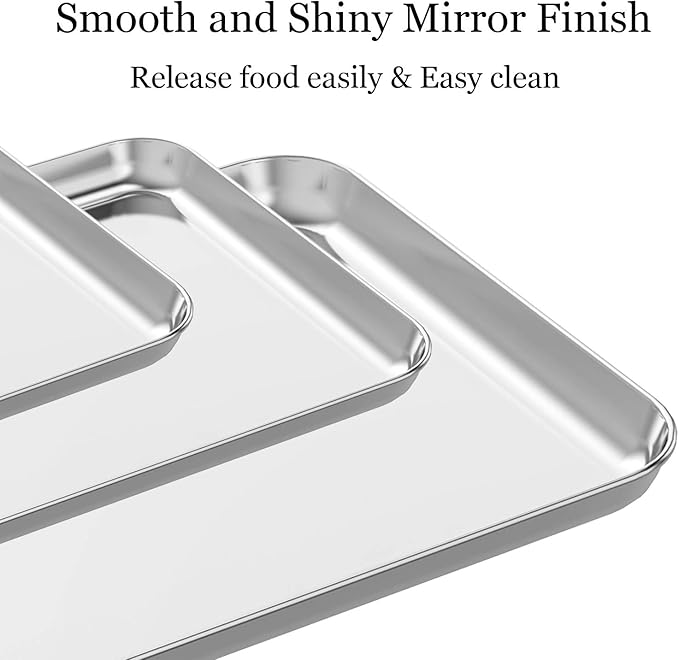 Wildone Baking Sheet Set of 3, Stainless Steel Cookie Sheet Baking Sheet Pan, 9/12/16 Inch, Non Toxic & Heavy Duty & Easy Clean