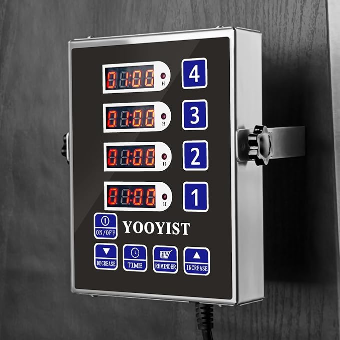 Kitchen Timers for Cooking – 4 Channel Commercial Kitchen Timer Restaurant Kitchen Supplies – Stainless Steel LED Technology Kitchen Timer Digital – Reminder Function, Loud Alarm, Black