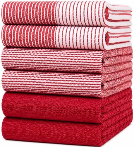 Premium Kitchen Towels 6 Pack 100% Cotton, 20"x28" Dish Towels - Red by BumbleTowels