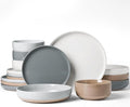Famiware Milkyway Stoneware Dinnerware Sets with Pasta Bowls, Service for 4 (16 Pieces), Plates and Bowls Sets -Scratch Resistant, Microwave and Dishwasher Safe Dishes Set, Multi-color