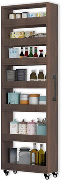 7-Tier Slim Storage Cart, Wooden Rolling Pantry Cabinet with Wheels, Narrow Shelf Organizer for Kitchen, Bakers Rack, Dining Room, Closet, Small Spaces Gray 73.2''H*9.8''W*19.6''D