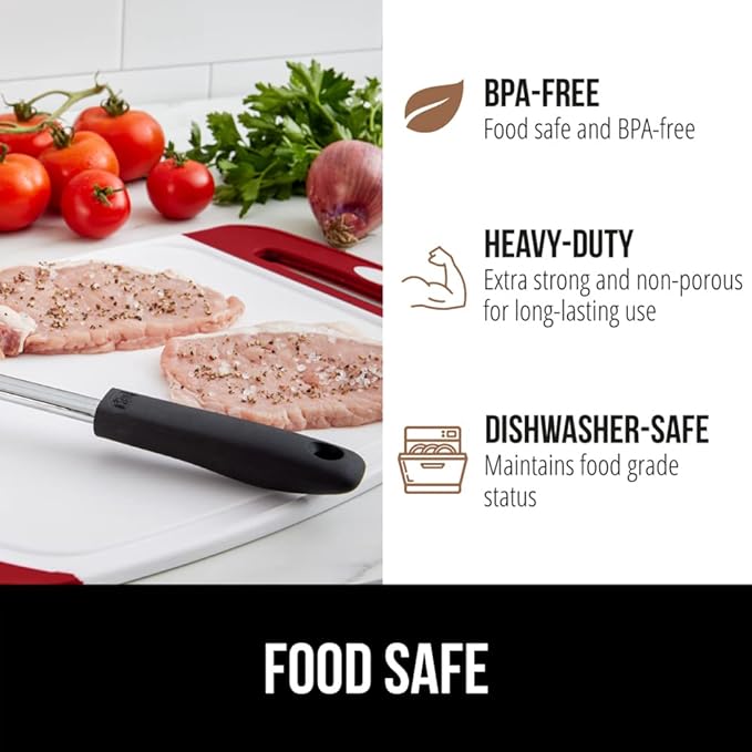 GORILLA GRIP BPA-Free Reversible Kitchen Cutting Board Set of 3, US Designed, Nonporous, Juice Grooves Catch Liquid, Slip Resistant Border, Durable Food Chopping Boards, Christmas Kitchen Decor, Red