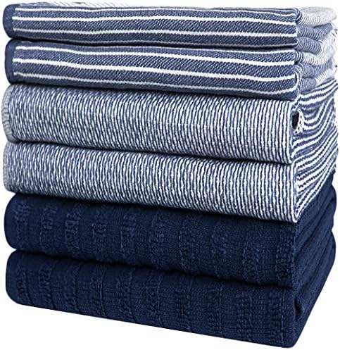 Premium Kitchen Towels 6 Pack 100% Cotton, 20"x28" Dish Towels - Navy Blue - Image 6