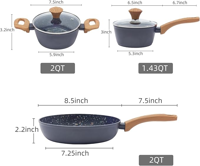3-Piece Nonstick Cookware Set Black - PFOA Free with Lids