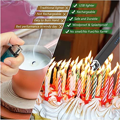 MEIRUBY Lighter Electric Candle Lighter Long Electronic Rechargeable USB Arc Windproof Flameless Lighters for Candle Camping BBQ Birthday Women's Day Gifts for Women Mom Wife Men, Balck - Image 4