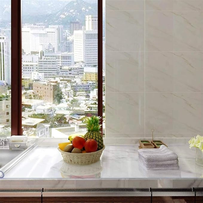 NECAUX Custom 35 x 35 Inch Clear Table Cover Protector, 1.5mm Thick Crystal Water Resistant Plastic Square Heavy Duty Desk Pad Mat Non-Slip Tablecloth Protector for Dining Room Table, Meeting Table