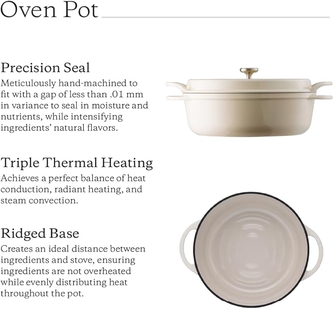 Vermicular Oven Pot 26cm Shallow - Premium Japanese Cast Iron Dutch Oven 3.9 Qt Pearl Brown