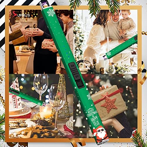 SUPRUS Electric Lighter Arc Windproof Flameless USB Rechargeable Lighter with Safety Lock for Candle BBQ Camping (Christmas Green) - Image 6